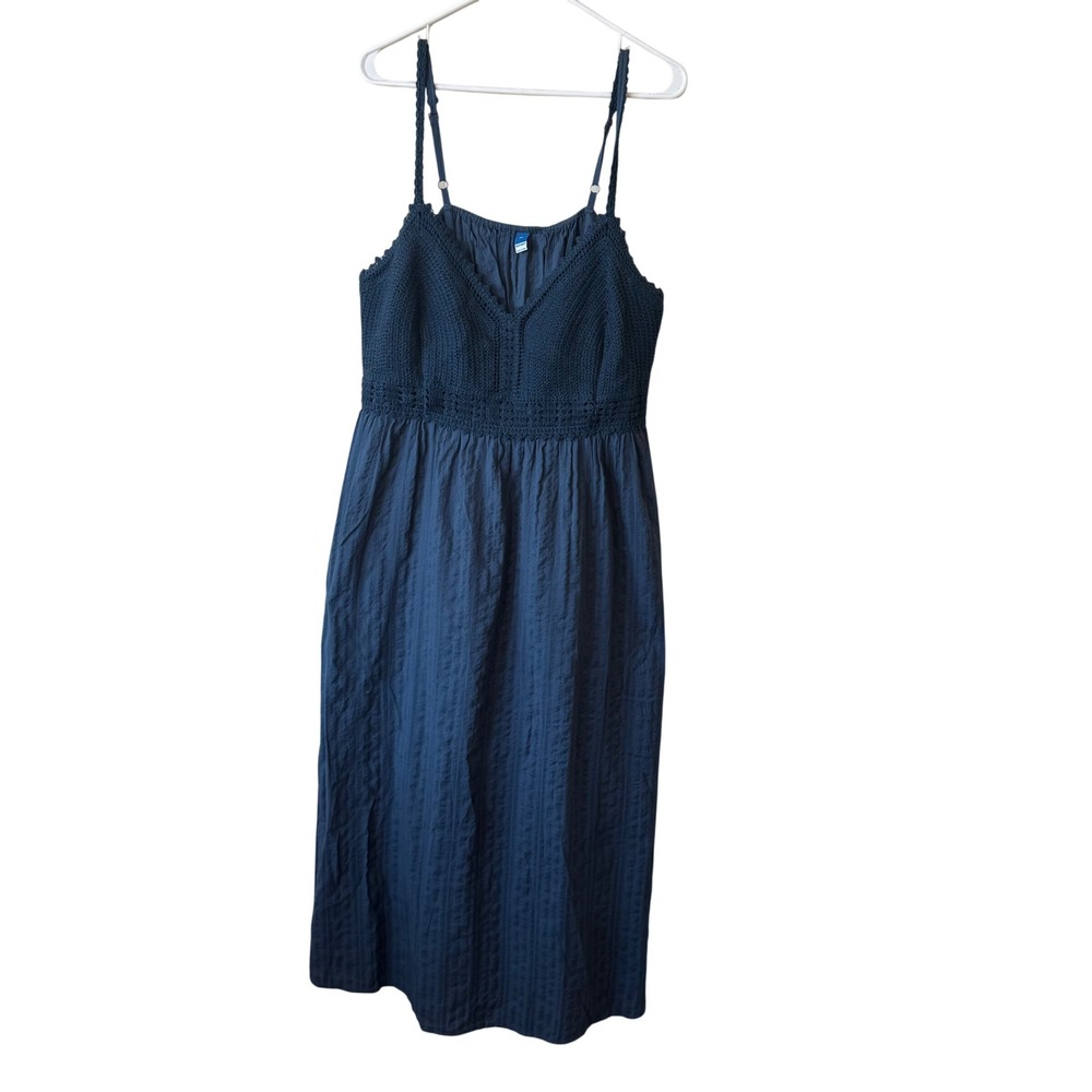 Old Navy Blue Crochet Bodice Cotton Gauze Midi Dress Plus Size 2X Boho Summer
